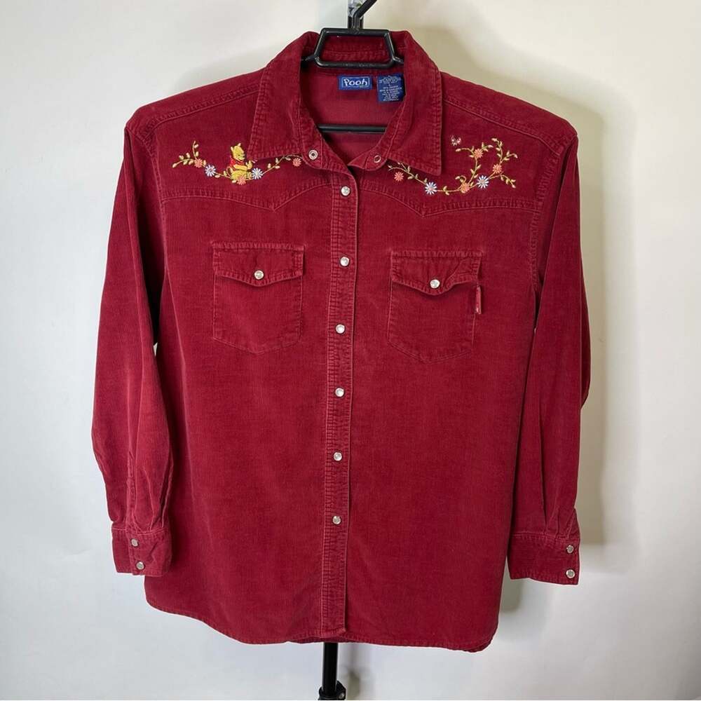 Disney Winnie The Pooh Corduroy Embroidered Pearl Snap Western Shirt Sz Lg Woโs